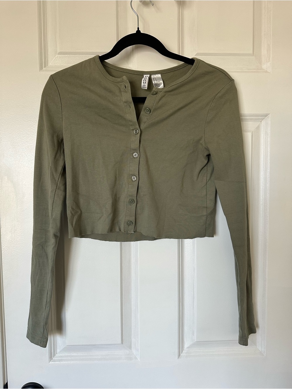 H&M Olive Green Cropped Button-Down Cardigan Long Sleeve Top